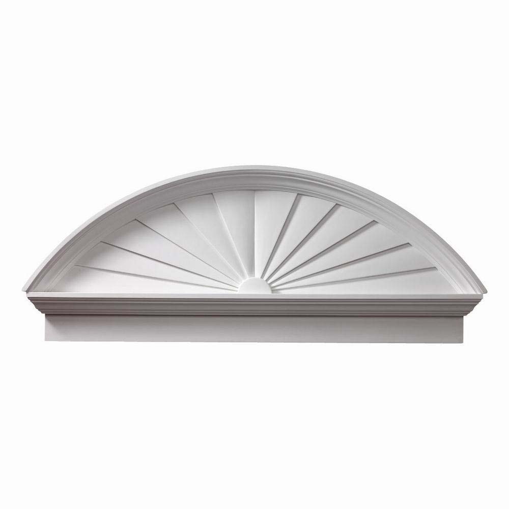 85" Width, 89 1/2" Overall Width, 26 3/8" Height, 3 1/8" Projection, 1" Breastboard Thickness Sunburst Pediment with Bottom Trim