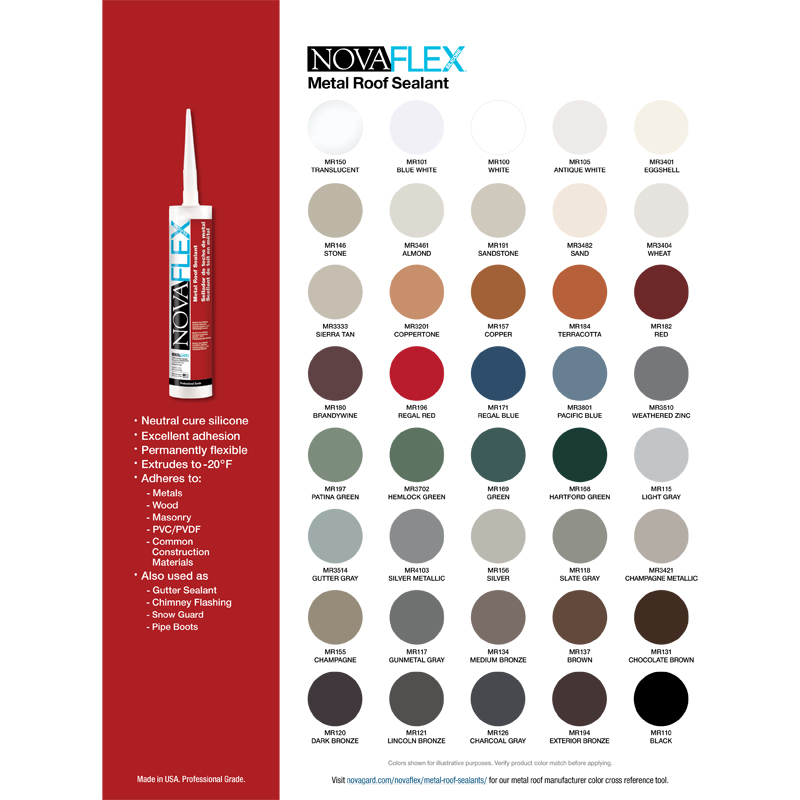 NovaFlex Metal Roof Sealant Color Sheet
