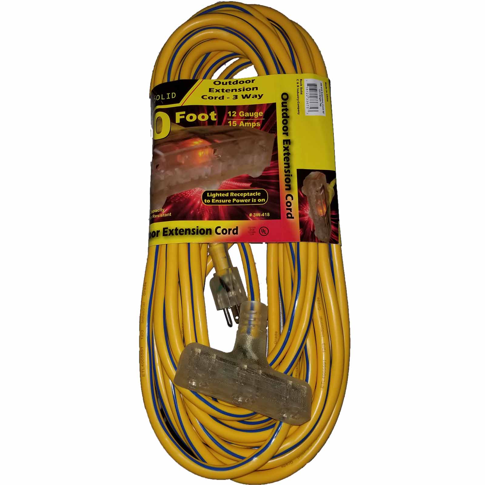 Roofers Choice Yellow Extension Cord 12/3 3-Way - 50ft.
