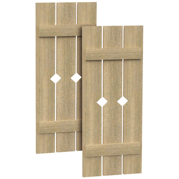Fypon Polyurethane Timber 3 Plank & 3 Board Diamond Cutout Shutter - 1 Pair
