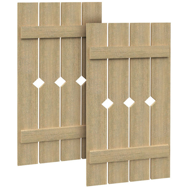 Fypon Polyurethane Timber 4 Plank & 2 Batten Diamond Cutout Shutters - 1 Pair